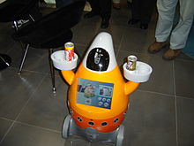 A robot carrying drinks at the Ubiquitous Dream exhibition in Seoul, Korea, in 2005 Seoul-Ubiquitous Dream 11.jpg