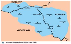 Planned German Buffer State on the Danube that would be composed of ethnic Germans from the Banat South german buffer state 1941.png