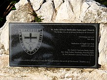 St. John AME Church 125th anniversary plaque St. John AME Church Hamilton Parish, Bermuda, Cripple Gate Park sign.jpg