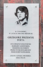 Tablica upamiętniająca Grzegorza Przemyka przy ul. Zgoda 13 w Warszawie