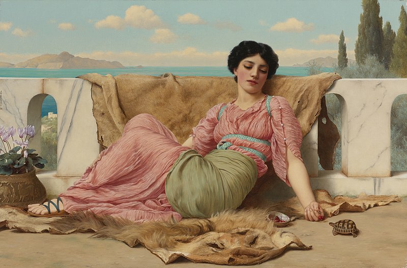 Archivo: La mascota tranquila, de John William Godward.jpg