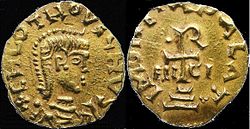 Златна монета с Хлодвиг II.