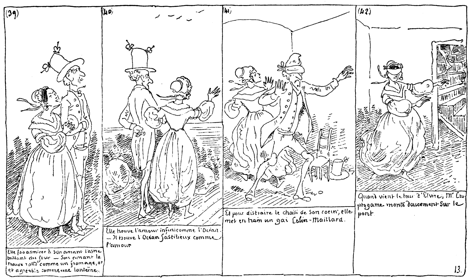 Plate 13 of the book Histoire de Monsieur Cryptogame by Rodolphe Töpffer (1830)