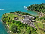 Ruins of a fortress near the shore, view from above