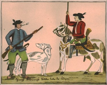 Vestimenta de los soldados españoles de la región del Río de la Plata según Florián Paucke, c. 1749–1767.