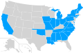 US states (in blue) that have changed capital cities at least once
