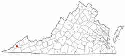 バージニア州におけるフランクリン市の位置の位置図