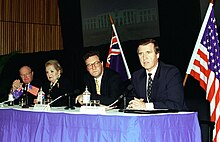 William S. Cohen (right) during Australia-United States Ministerial Consultations in Sydney, Australia, 1998.jpg