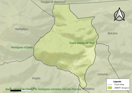 Carte des ZNIEFF de type 2 sur la commune.