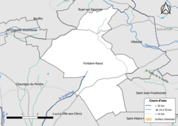 Carte en couleur présentantle réseau hydrographique de la commune