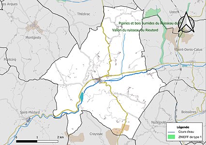 Carte de la ZNIEFF de type 1 sur la commune.