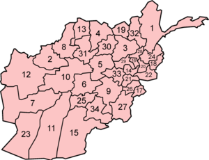 Map showing the 34 provinces of Afghanistan.