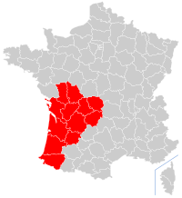 Карта Франції з позначенням регіону Нова Аквітанія