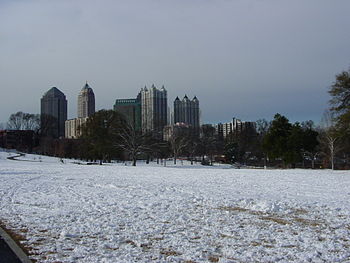 A wintry snow scene in Piedmont Park ...