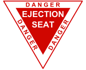 A warning applied on the cockpit side of some aircraft using an ejection seat system intended especially for the maintenance and emergency crews Danger-Eject.svg