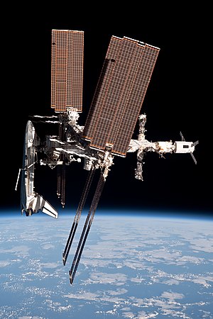 Space Shuttle Endeavour docked to the International Space Station (created by NASA/Paolo Nespoli; edited and nominated by Mikael Häggström)