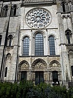 S. 34/35 - Chartres, Kathedrale, Westfassade, Rosenfenster (dazu Zeihcnung von Villard de Honnecourt