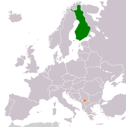 Map indicating locations of Finlanda and Kosova