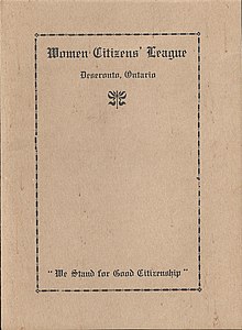 Front page of a printed constitution for the Women Citizens' League, Deseronto, Ontario (1929) Front page of a printed constitution for the Women Citizens' League, Deseronto, Ontario. (10171887723).jpg