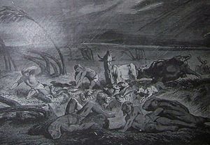 English: The Plague of Hail, illustration from...