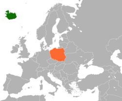 Карта с указанием местоположения Исландии и Польши