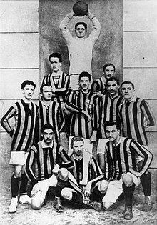 By the early 20th century, shorts had become shorter and goalkeepers wore shirts of a different colour, as seen in this photograph of Internazionale in 1910 Internazionale1910Scudetto.jpg