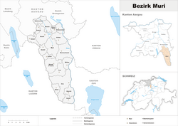 Poloha obcí v okrese Muri a okresu v kantonu Aargau