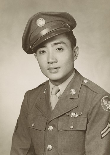 Kenje Ogata, one of five documented Nisei to serve in the United States Army Air Corps during World War II. While serving with the 451st Bomb Group Ogata would rise to the rank of Staff Sergeant, complete thirty-five missions, survive two crashes, and receive the Air Medal with three bronze oak leaf clusters and the Purple Heart (Nominator: Adam Cuerden).