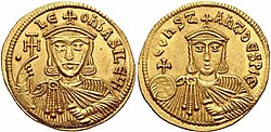 Златен солид с образите на Лъв V Арменец и синът му кесар Симбатий-Константин