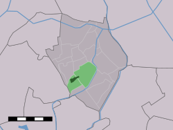 The town centre (dark green) and the statistical district (light green) of 't Veld in the former municipality of Niedorp.
