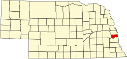 map of Nebraska highlighting Sarpy County