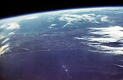 Photo taken by Glenn (with an Ansco Autoset, a rebadged Minolta Hi-Matic) during his flight Mercury-Atlas 6 Earth photo.jpg
