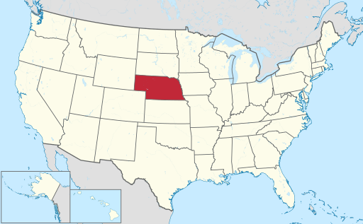 Map of a United States with Nebraska highlighted