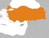 Location map for Northern Cyprus and Turkey.