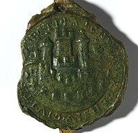 Oudste zegel van de stad Utrecht (circa 1200) met een symbolische weergave van de stadsverdediging (Bron foto: Het Utrechts Archief.)