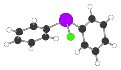 Modello a sfere e bastoncini della difenilcloroarsina da dati cristallografici