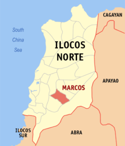 Bản đồ Ilocos Norte với vị trí của Marcos.