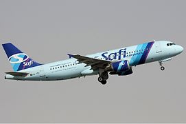 A Safi Airways Airbus A320 departs Dubai International Airport, United Arab Emirates.