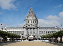 San Francisco City Hall, built 1913-16 and designed by Arthur Brown Jr. San Francisco City Hall (front) (cropped).jpg