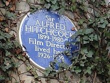 English Heritage blue plaque commemorating Sir Alfred Hitchcock at 153 Cromwell Road, London Sir Alfred Hitchcock (4313226125).jpg