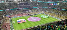 Six of the eight venues, such as the venue for the final, Lusail Stadium, were new stadiums built specifically for the 2022 FIFA World Cup. Stade de Lusail match Brazil vs Serbia.jpg