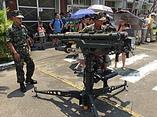 Taiwanese multiple Stinger missile launcher demonstration in Taipei's old Air Force base TAF, Taipei, Taiwan, Shuang Lian Zhuang Ci Zhen Fei Dan Wu Qi Xi Tong , Kong Jun Zong Bu Jiu Zhi , Tai Bei , Tai Wan  (19588120724).jpg