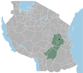 Location of the Morogoro Urban District in Tanzaniasmall dark green spot in northern Morogoro Region