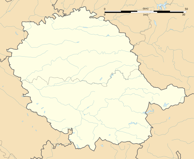 Mapa konturowa Tarn, po lewej znajduje się punkt z opisem „Lavaur”