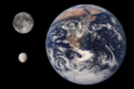 Größenvergleich zwischen Titania, dem Erdmond und der Erde