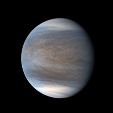 False-color image of the atmosphere of Venus in ultraviolet light, take by the Akatsuki orbiter on October 2021 Venus - October 29 2021 - Flickr - Kevin M. Gill.png