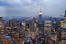 View of the Empire State Building from the Rockefeller Center observation deck NYC - 18 August 2009.jpg