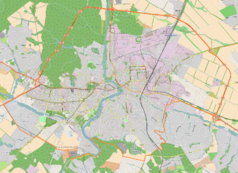 Mapa konturowa Winnicy, w centrum znajduje się punkt z opisem „Miejski Stadion Centralny”