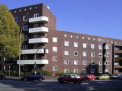 Typical brick apartment building at the street of Habichtstrasse