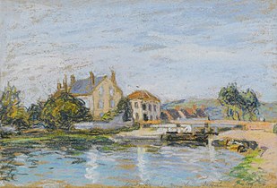 « Maisons au bord de l'écluse de la Gazonne », Alfred Sisley (1839 - 1899)